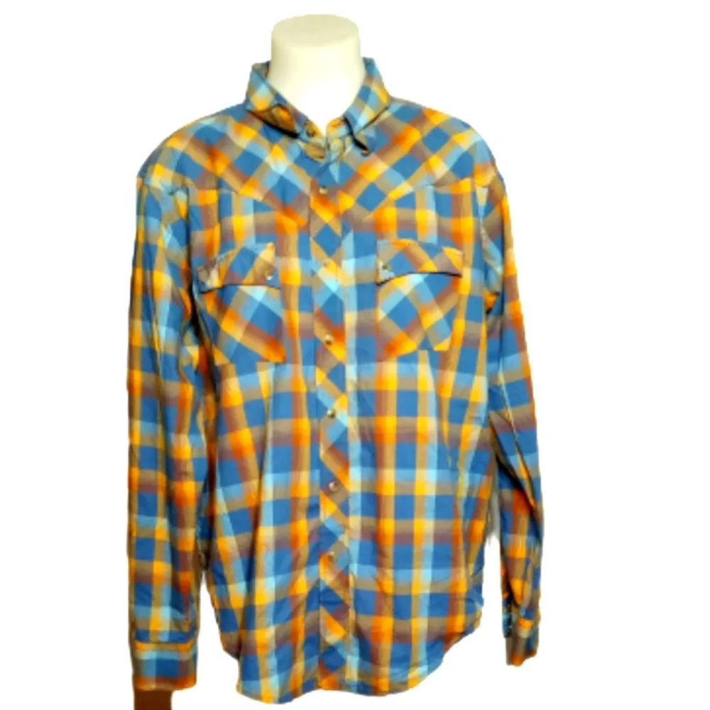 Wrangler Western Multi Plaid Pearl Snap Long Sleeve Shirt Sz XL - Picture 1 of 8